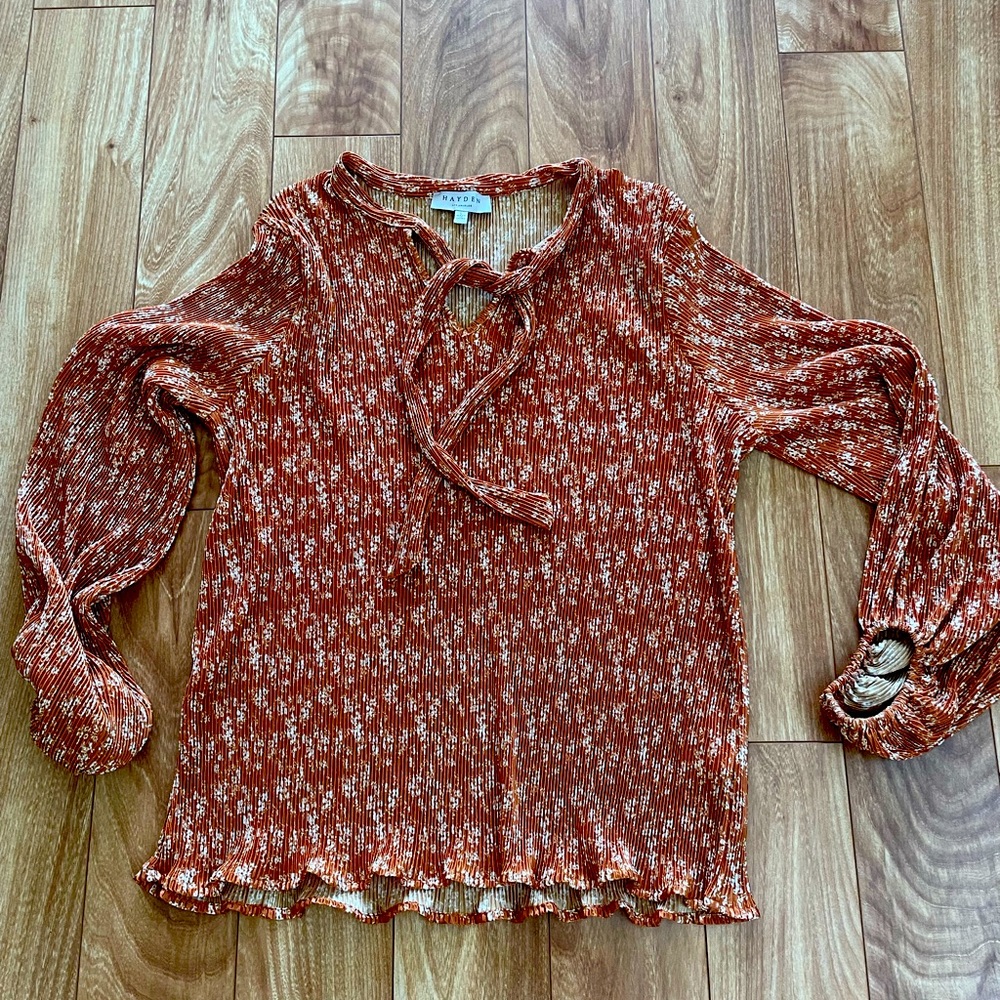 Pleaded flowy blouse. Never been worn but removed the tags